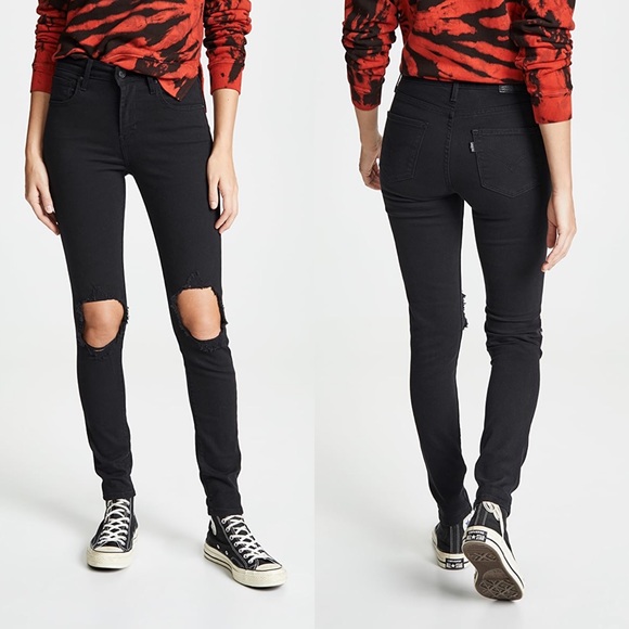 Levi's Denim - Levi’s 721 High Rise Black Distressed Skinny Jeans